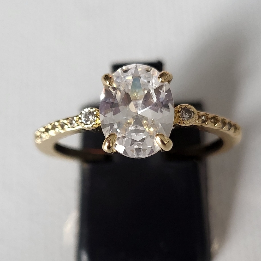 Cute Oval White CZ Engagement Ring/ Promise Ring Goldtone